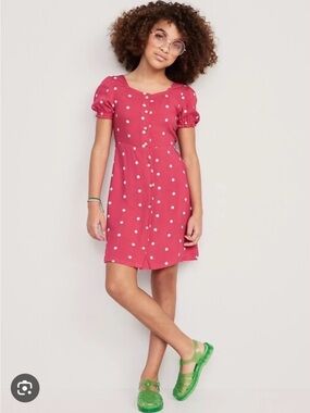 Old Navy | Girls Pink and White Polka Dot Button-Front Mini Dress, Medium (8)